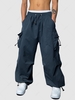 ZAFUL Pantalon Parachute Cargo Lâche à Pieds Etroits avec Poche à Cordon L Bleu profond