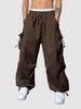 ZAFUL Pantalon Parachute Cargo Lâche à Pieds Etroits avec Poche à Cordon L Café profond