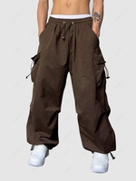 ZAFUL Pantalon Parachute Cargo Lâche à Pieds Etroits avec Poche à Cordon L Café profond