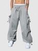 ZAFUL Pantalon Parachute Cargo Lâche à Pieds Etroits avec Poche à Cordon L Gris clair