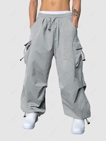 ZAFUL Pantalon Parachute Cargo Lâche à Pieds Etroits avec Poche à Cordon L Gris clair