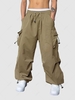 ZAFUL Pantalon Parachute Cargo Lâche à Pieds Etroits avec Poche à Cordon M Café lumière