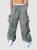 ZAFUL Pantalon Parachute Cargo Lâche à Pieds Etroits avec Poche à Cordon Xl Gris clair