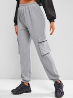 ZAFUL Pantalon Tricoté à Taille Haute avec Poche M Gris