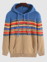 ZAFUL Pull à Capuche à Imprimé Ethnique Bouton Design L Café