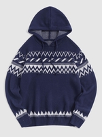 ZAFUL Pull à Capuche Tribal en Jacquard à Imprimé Ethnique Aztèque Xxl Bleu profond