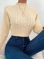 ZAFUL Pull Ajouré en Tricot à Câble à Manches Raglan Maille L Café lumière