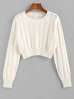 ZAFUL Pull Court Ajouré en Tricot à Câble Maille L Blanc