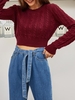 ZAFUL Pull Court Ajouré en Tricot à Câble Maille M Rouge vineux