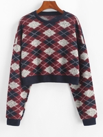ZAFUL Pull Court Motif de Losange en Laine M Bleu de minuit