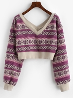 ZAFUL Pull Court Plongeant à Goutte Epaule S Fleur violet