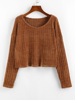 ZAFUL Pull Côtelé à Goutte Epaule en Chenille Maille M Brun légère