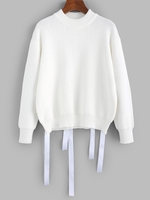 ZAFUL Pull Embelli de Ruban à Goutte Epaule S Blanc