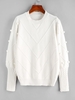 ZAFUL Pull en Tricot à Câble à Manches Bouffantes à Pompon M Blanc