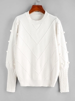 ZAFUL Pull en Tricot à Câble à Manches Bouffantes à Pompon M Blanc
