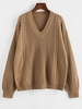 ZAFUL Pull en Tricot à Câble Goutte Epaule à Col V S Café