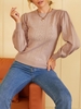 ZAFUL Pull en Tricot Manches Bouffantes à Col Rond S Café lumière