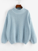 ZAFUL Pull Goutte Epaule à Col Montant Surdimensionné S Bleu clair