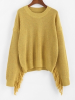 ZAFUL Pull Lâche à Goutte Epaule avec Frange S Verge d