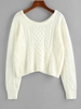 ZAFUL Pull Lâche en Tricot à Câble à Col Dégagé Maille M Blanc