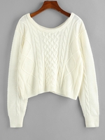 ZAFUL Pull Lâche en Tricot à Câble à Col Dégagé Maille M Blanc