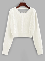 ZAFUL Pull Maille Court Croisé en Tricot à Câble L Blanc