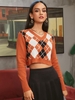 ZAFUL Pull Maille Court Losange à Col V M Orange
