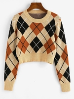 ZAFUL Pull Maille Court Losange Xl Café lumière