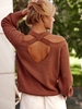 ZAFUL Pull Maille Découpé Epaule Dénudée à Manches Raglan S Café