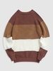 ZAFUL Pull Maille Epais en Blocs de Couleurs à Manches Raglan L Café