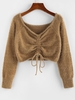 ZAFUL Pull Maille Fourré Sanglé à Manches Raglan L Café