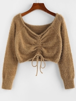 ZAFUL Pull Maille Fourré Sanglé à Manches Raglan L Café
