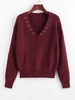 ZAFUL Pull Maille Goutte Epaule à Col V avec Œillet M Rouge foncé