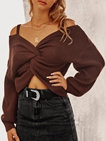 ZAFUL Pull Maille Tordu à Epaule Dénudée M Sépia