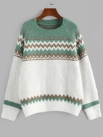 ZAFUL Pull Maille Zigzag à Manches Raglan M Vert