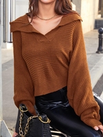 ZAFUL Pull Manches Chauve-souris à Col Relevé S Café profond
