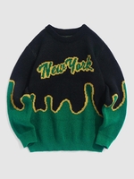 ZAFUL Pull New York en Blocs de Couleurs L Vert profond