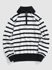 ZAFUL Pull Rayé en Blocs de Couleurs à Demi-Zip L Noir