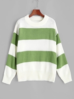 ZAFUL Pull Rayé en Blocs de Couleurs à Goutte Epaule S Vert profond