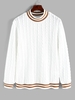 ZAFUL Pull Rayé en Tricot à Câble à Col Montant L Blanc