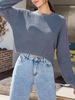 ZAFUL Pull Simple Goutte Epaule à Col Rond Maille L Bleu profond
