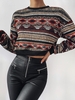 ZAFUL Pull Tribal Graphique Goutte Epaule à Col Rond à Imprimé Ethnique Aztèque Maille Xl