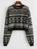 ZAFUL Pull Tribal Graphique Goutte Epaule à Col Rond à Imprimé Ethnique Aztèque Maille Xl Noir