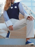 ZAFUL Pull Gilet Losange à Col V S Bleu profond