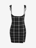 ZAFUL Robe à Bretelle à Carreaux de Grande Taille à Ourlet Fendu Noué
