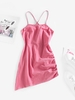 ZAFUL Robe à Bretelle Asymétrique Croisée à Volants S Rose clair