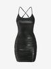 ZAFUL Robe à Bretelle Croisée en Cuir PU à Volants L Noir