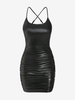 ZAFUL Robe à Bretelle Croisée en Cuir PU à Volants M Noir