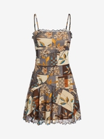 ZAFUL Robe à Bretelle Feuille Jointive Fleurie Superposée en Maille S