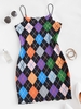 ZAFUL Robe à Bretelle Losange à Ourlet en Laitue L